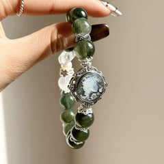 Pearl, Green Rutilated Quartz & White Phantom Quartz Love Bracelet