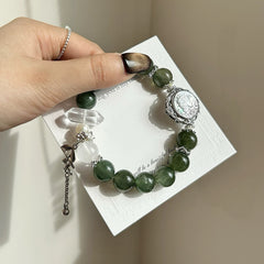 Pearl, Green Rutilated Quartz & White Phantom Quartz Love Bracelet